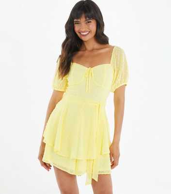 QUIZ Pale Yellow Tie Front Frill Playsuit