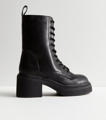 Black Leather Look Chunky Block Heel Boots New Look