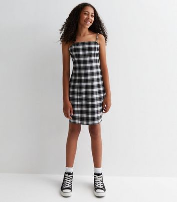 Girls Black Check Strappy Pinafore Dress New Look