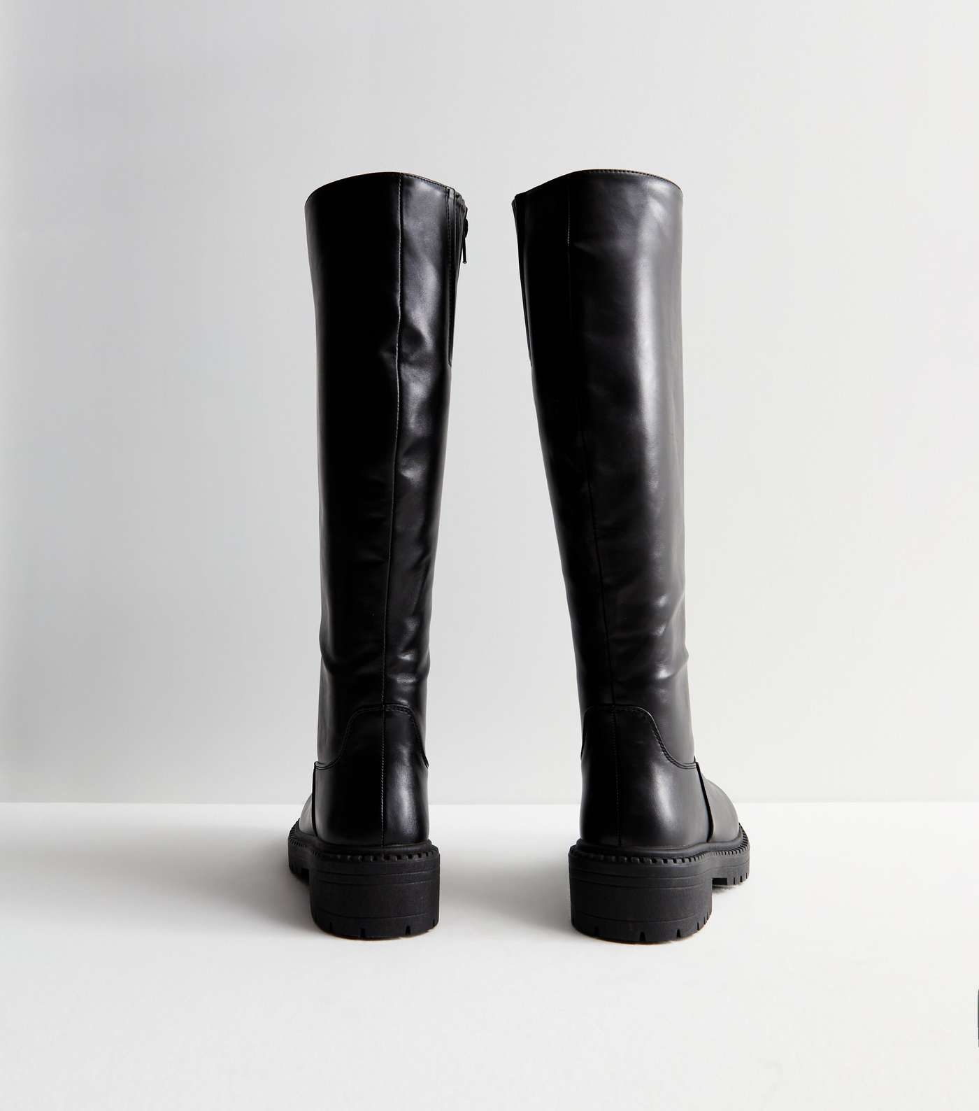 Black Leather-Look Chunky Knee High Boots Image 4
