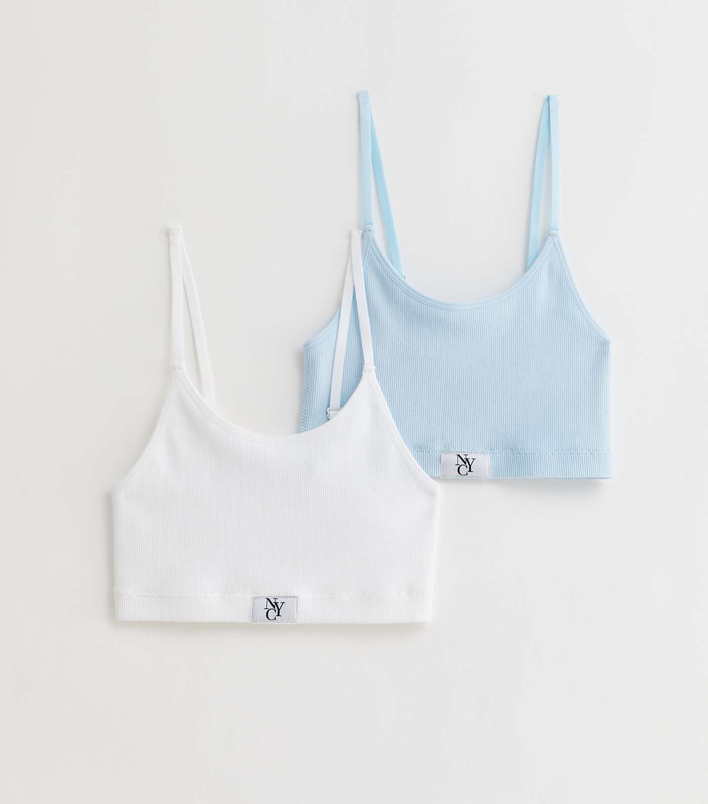 Girls 2 Pack Blue and White Ribbed Seamless Crop Tops