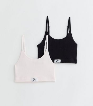 Girls 2 Pack Pink and Grey Ribbed Seamless Crop Tops New Look