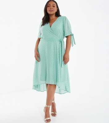 QUIZ Curves Green Metallic Spot Midi Wrap Dress