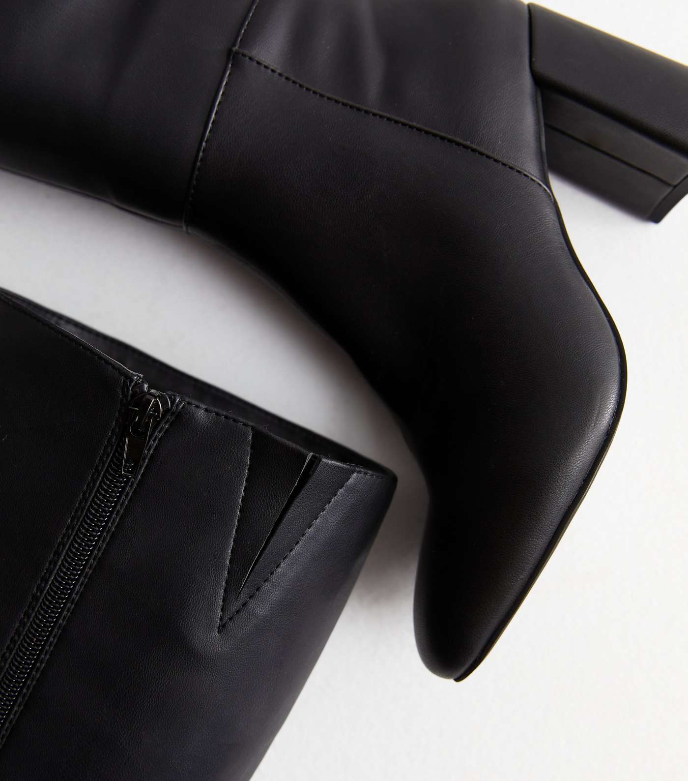 Black Leather-Look Stretch Block Heel Knee High Boots Image 3