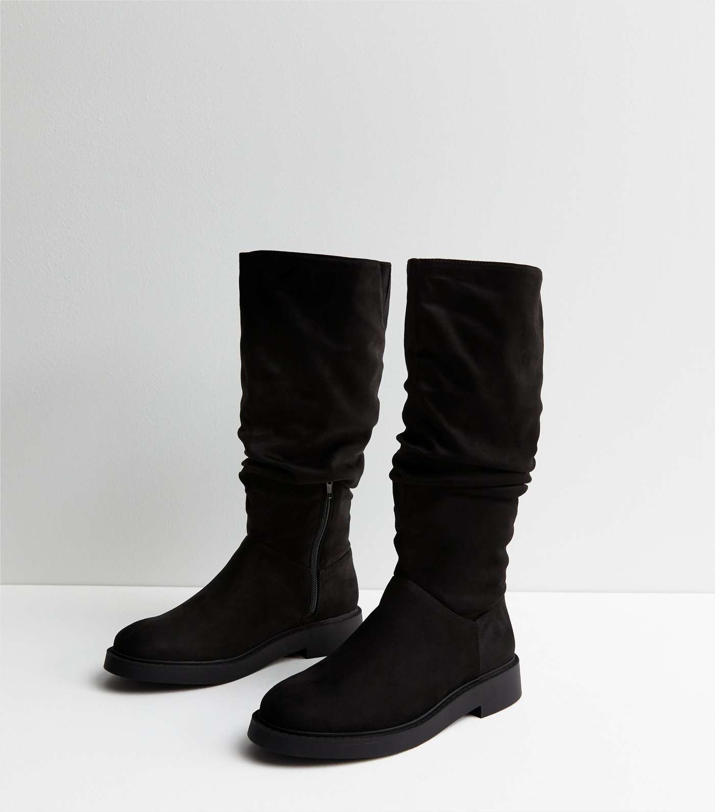 Wide Fit Black Suedette Slouchy Knee High Boots Image 2