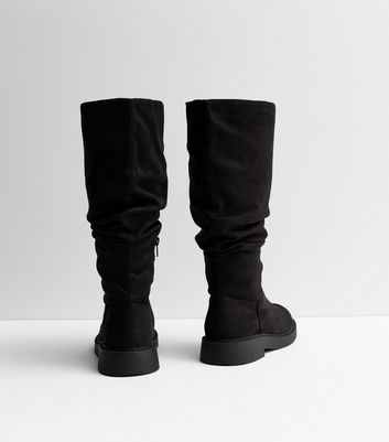 Wide Fit Black Suedette Slouchy Knee High Boots New Look