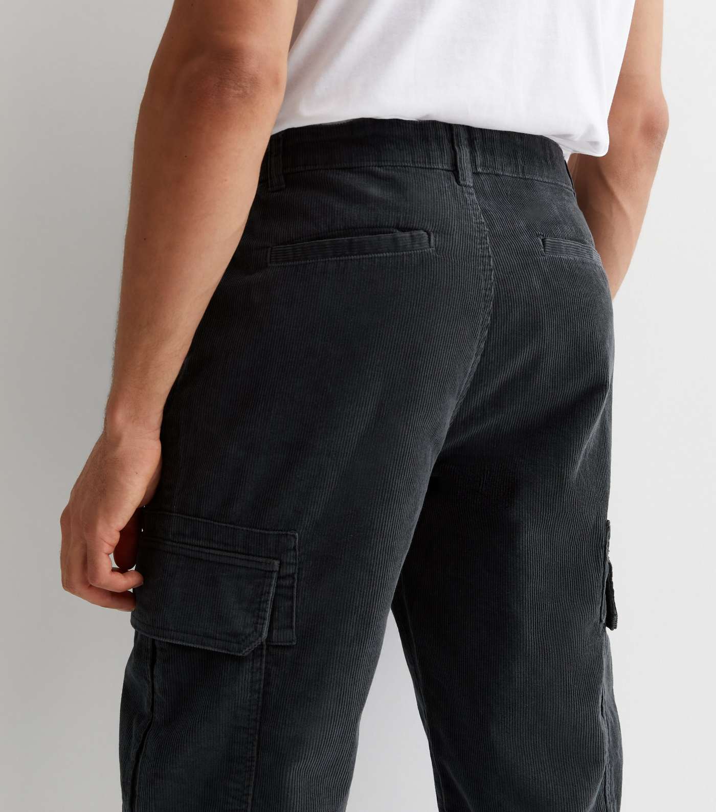 Dark Grey Cord Relaxed Fit Cargo Trousers Image 3