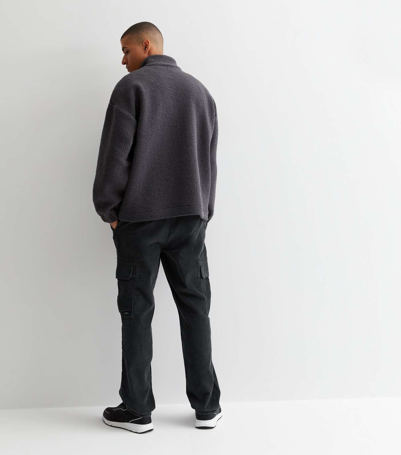 Dark Grey Cord Relaxed Fit Cargo Trousers Image 5
