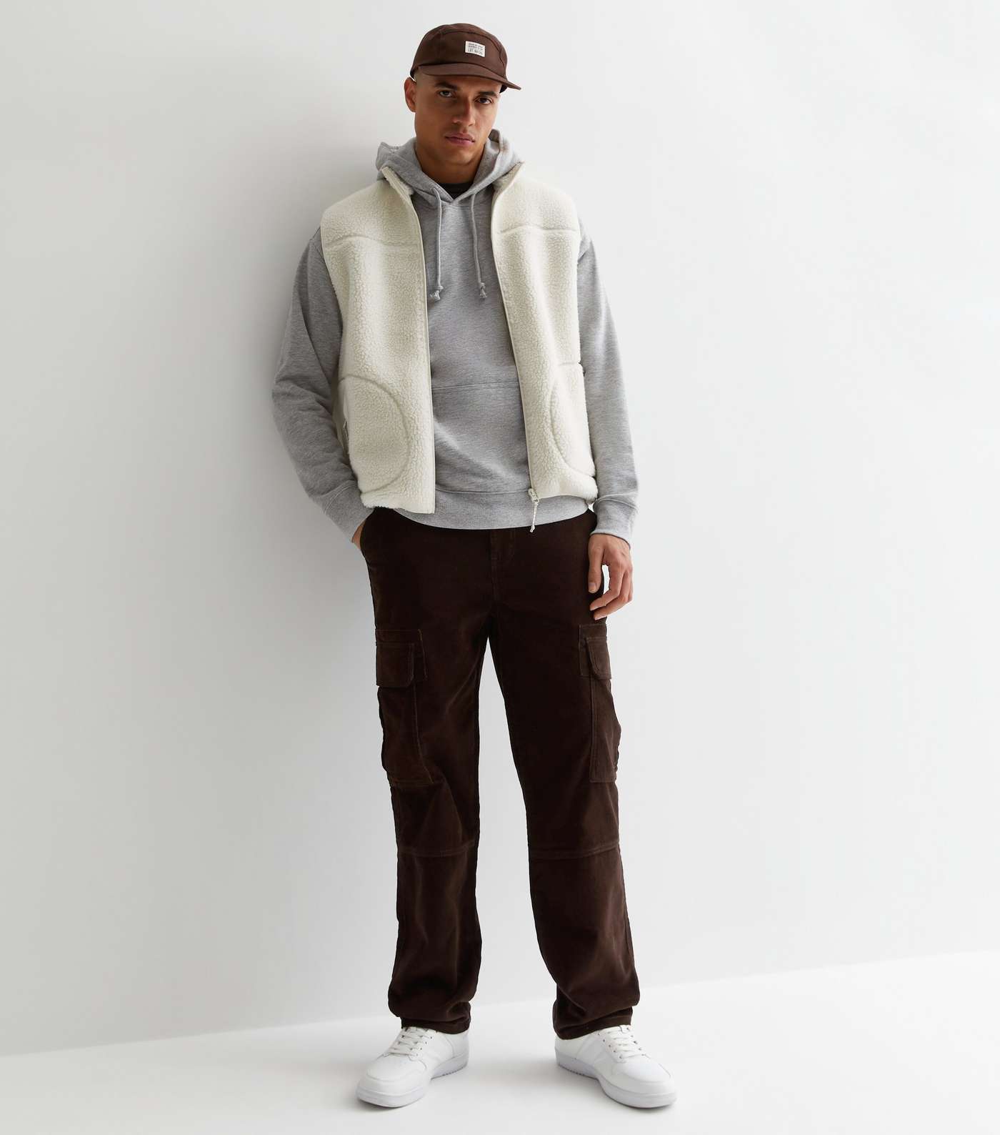 Dark Brown Cord Relaxed Fit Cargo Trousers Image 2