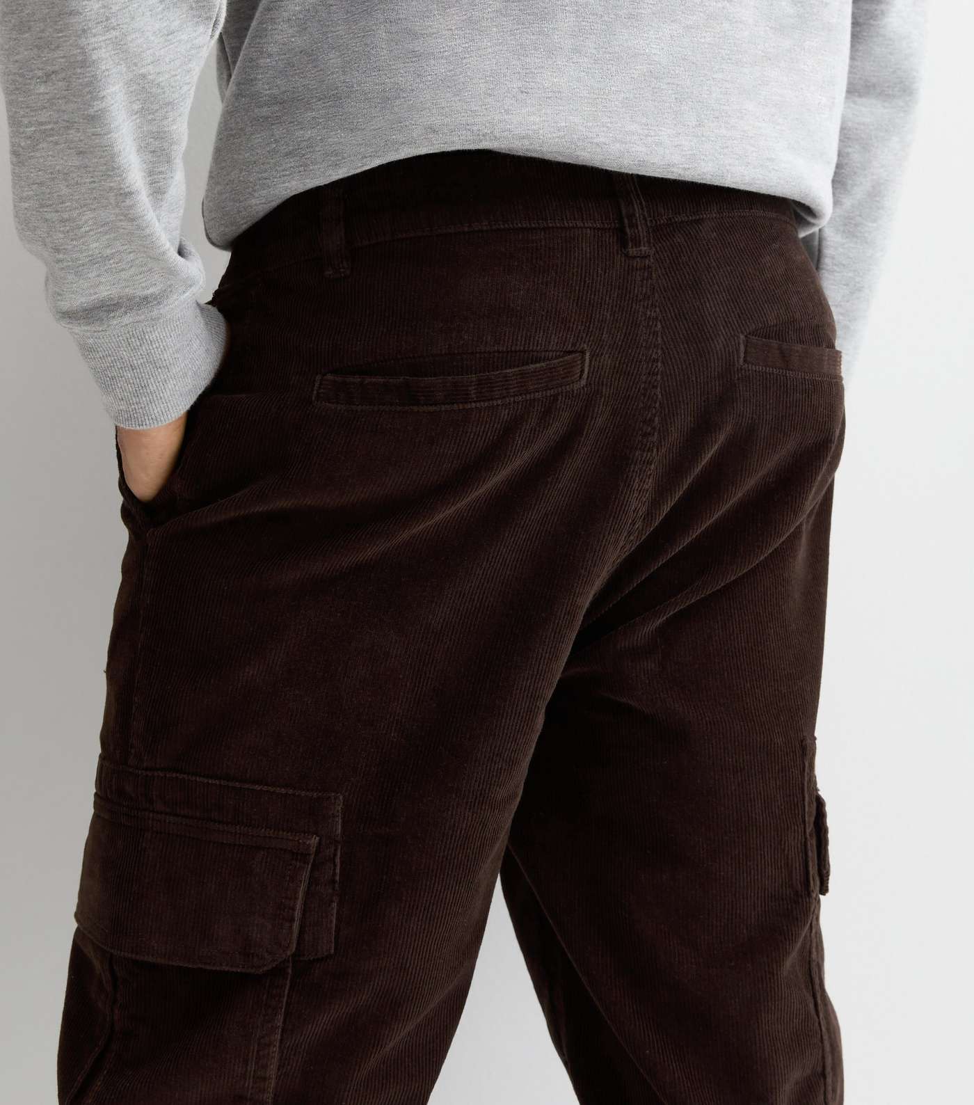 Dark Brown Cord Relaxed Fit Cargo Trousers Image 4