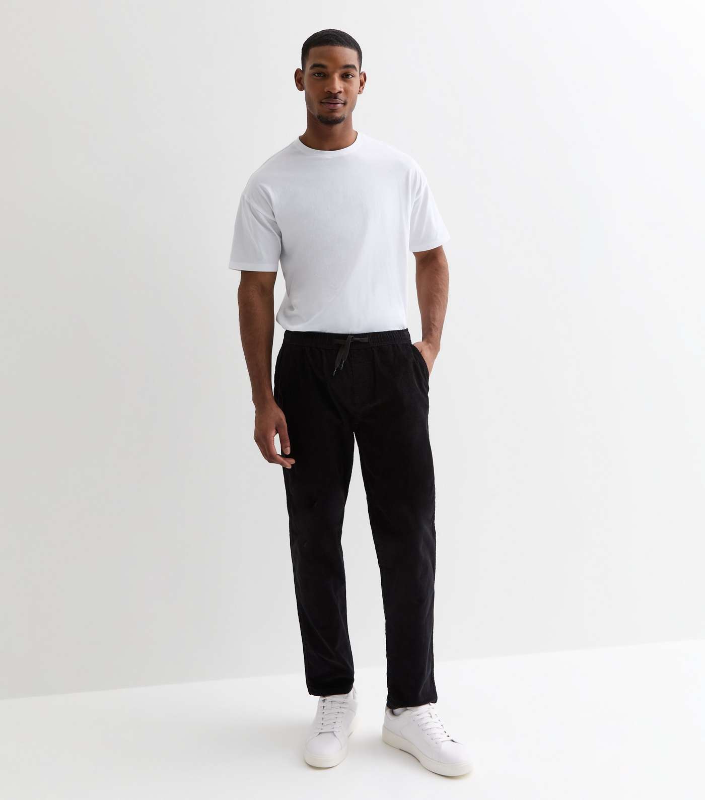 Black Cotton Cord Relaxed Fit Trousers Image 3