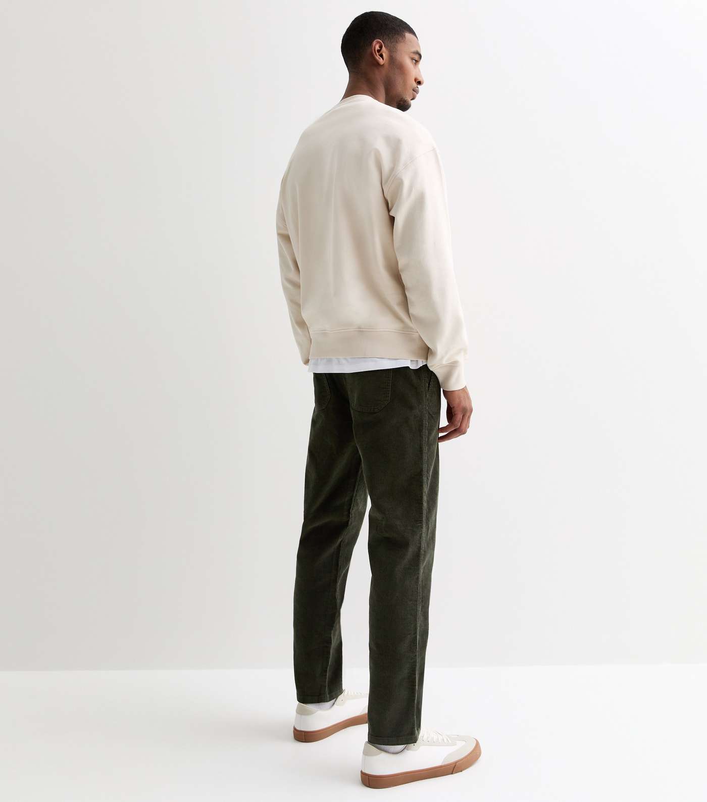 Khaki Cotton Cord Relaxed Fit Trousers Image 4