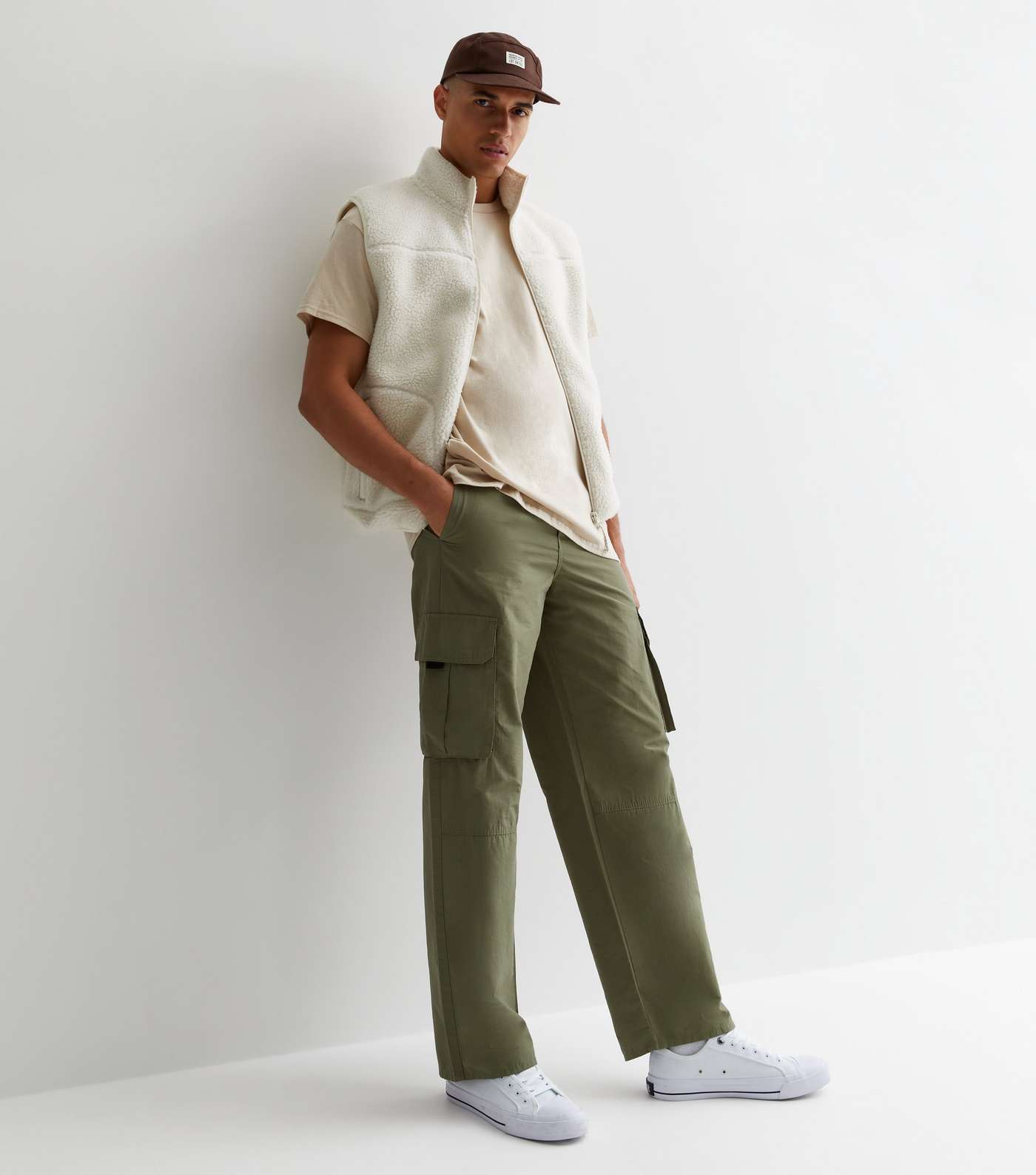 Khaki Cargo Wide Leg Relaxed Fit Trousers Image 2
