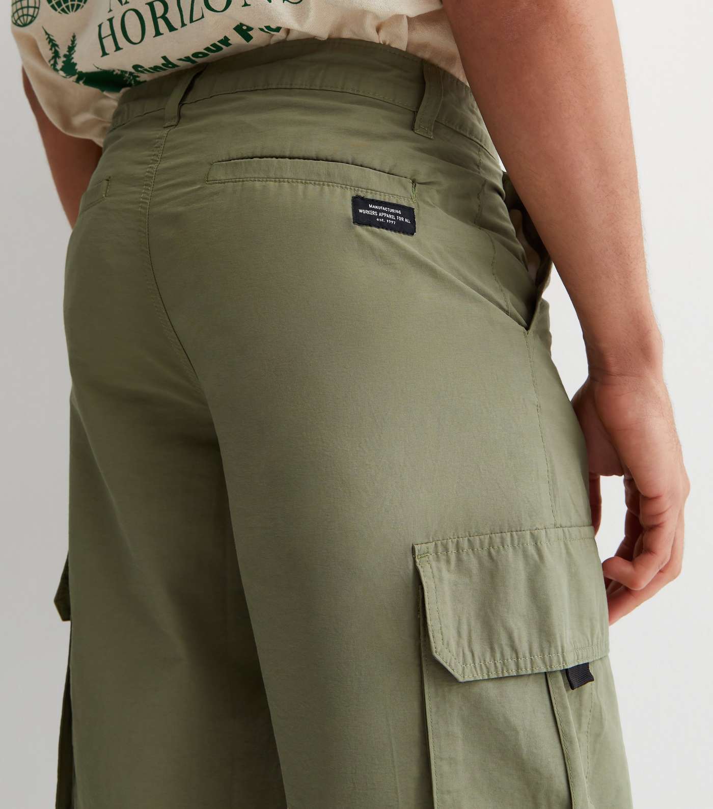 Khaki Cargo Wide Leg Relaxed Fit Trousers Image 4