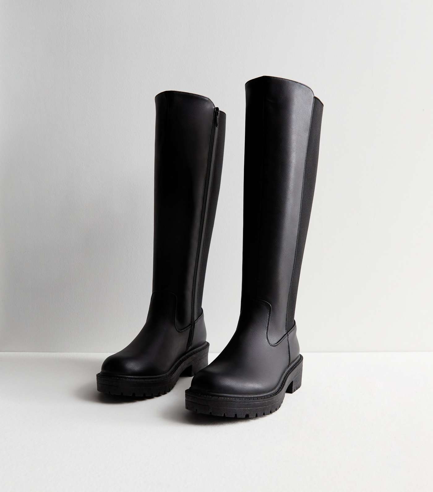 Wide Fit Black Chunky Knee High Boots Image 5