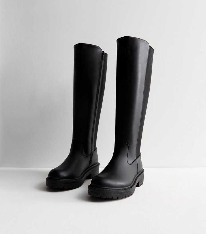 black wide knee high boots