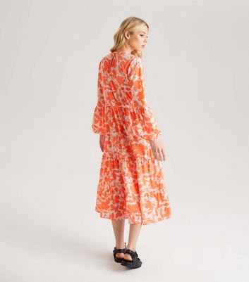 Urban Bliss Orange Floral Smock Midi Dress New Look