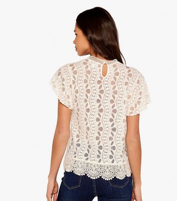 Apricot Stone Embroidered Scallop Hem Top New Look