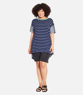 Evans Curves Navy Mixed Stripe Top