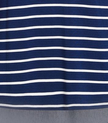 Evans Curves Navy Mixed Stripe Top New Look