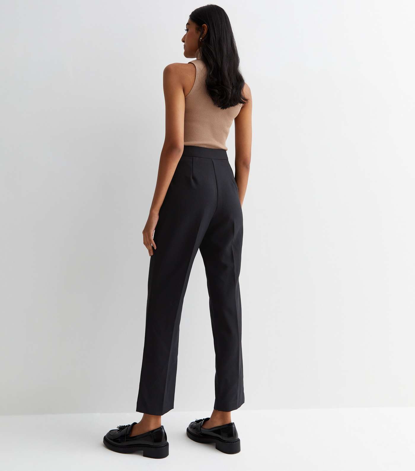 Black High Waist Slim Fit Regular Length Trousers Image 4