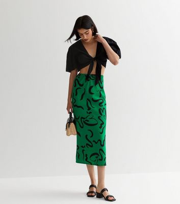 Green Abstract Print Bias Cut Midaxi Skirt | New Look