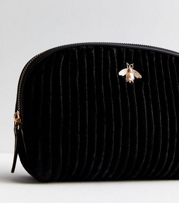 Black Velvet Bee Embellished Makeup Bag New Look