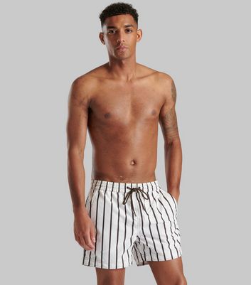 Men's South Beach White Stripe Drawstring Swim Shorts New Look
