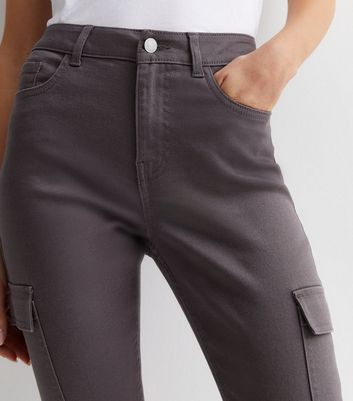 Dark Grey High Waist Skinny Cargo Jeans New Look