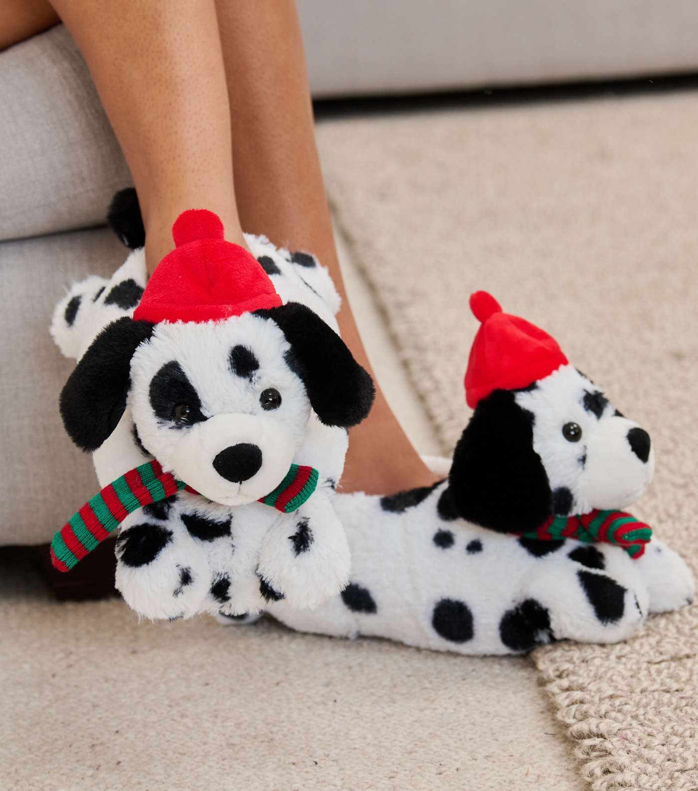 Loungeable Black Faux Fur Dalmation Slippers Image 2