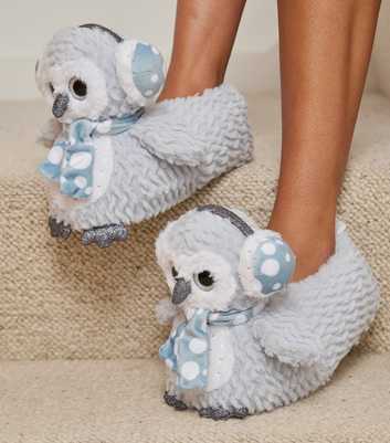 Loungeable Grey Faux Fur Owl Slippers