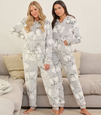 Womens grey fluffy discount onesie