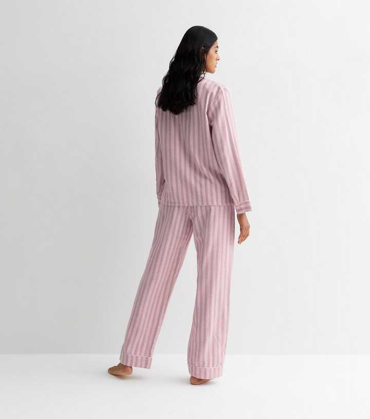 Ladies Pyjamas in Fine Cotton Pale Blue and Pink Stripe