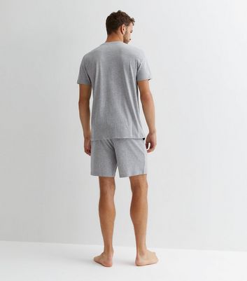 Men's Grey Marl Embroidered Short Pyjama Set New Look