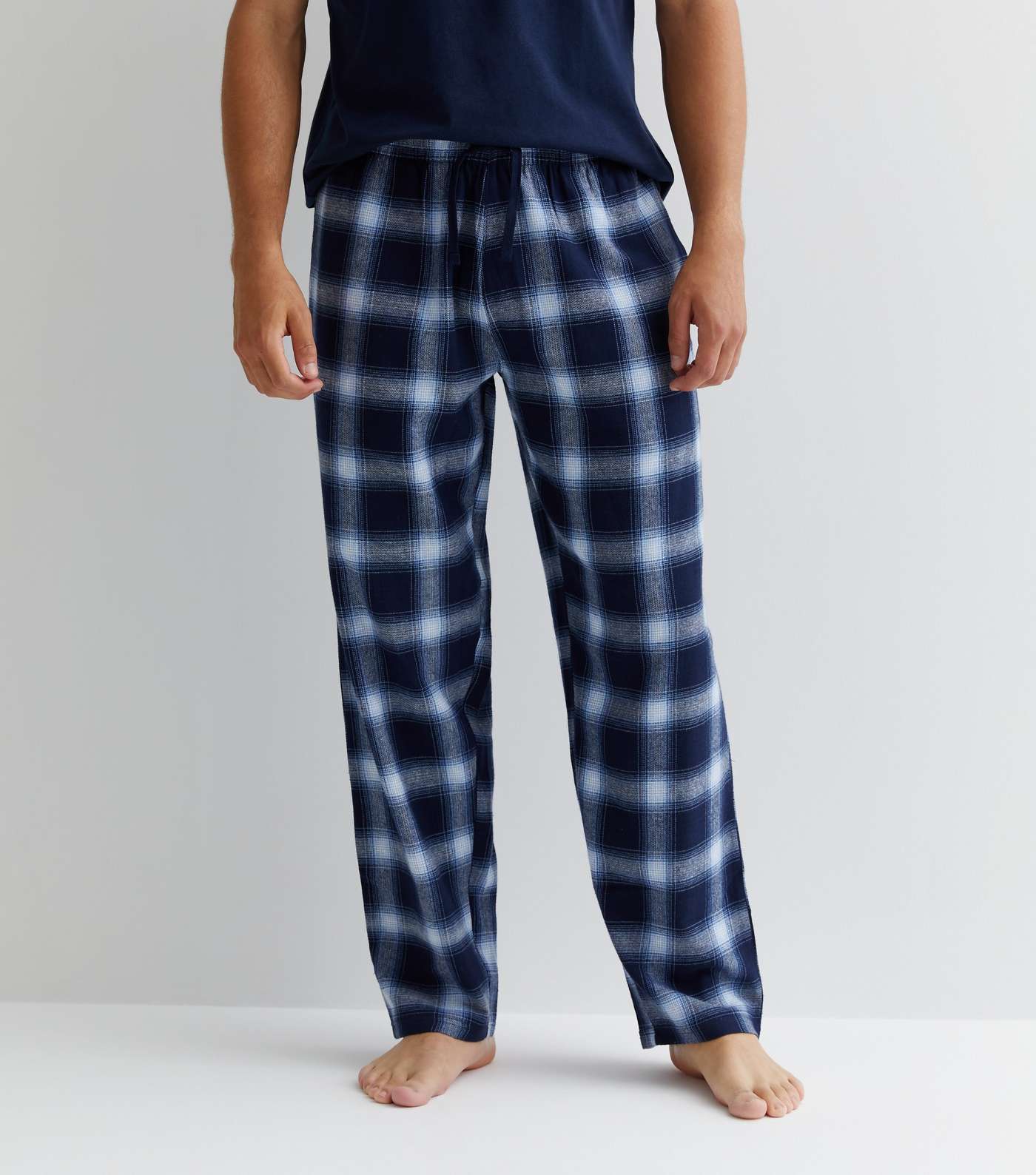 Navy Cotton Jogger Pyjama Set with Check Print | New Look