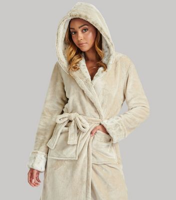 Faux fur hooded bath on sale robe