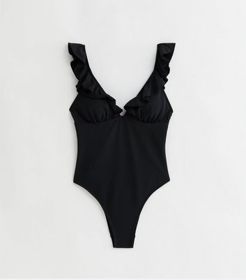 Black Frill Neck Swimsuit New Look
