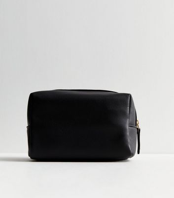 Black Leather-Look Makeup Bag New Look