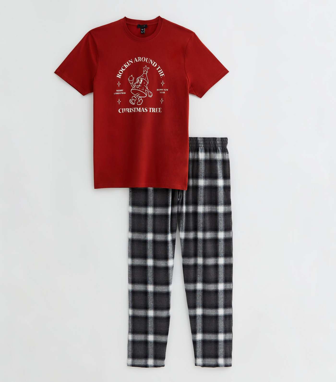 Red Cotton Trouser Pyjama Set with Christmas Tree Logo Image 6