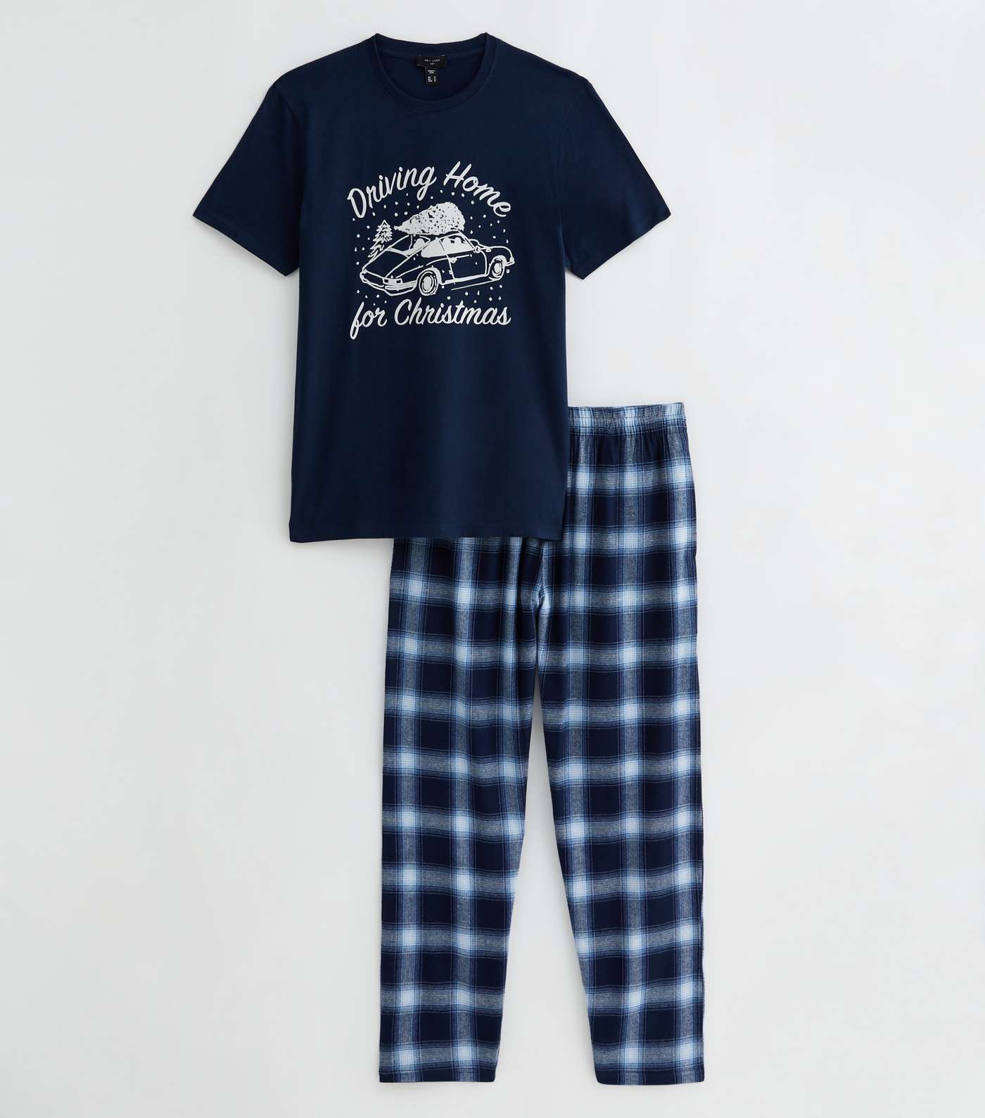 Navy Cotton Trouser Pyjama Set with Driving Home For Christmas Logo Image 6