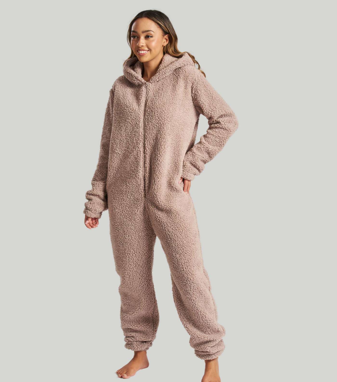 Loungeable Light Brown Borg Onesie with Ears Image 4