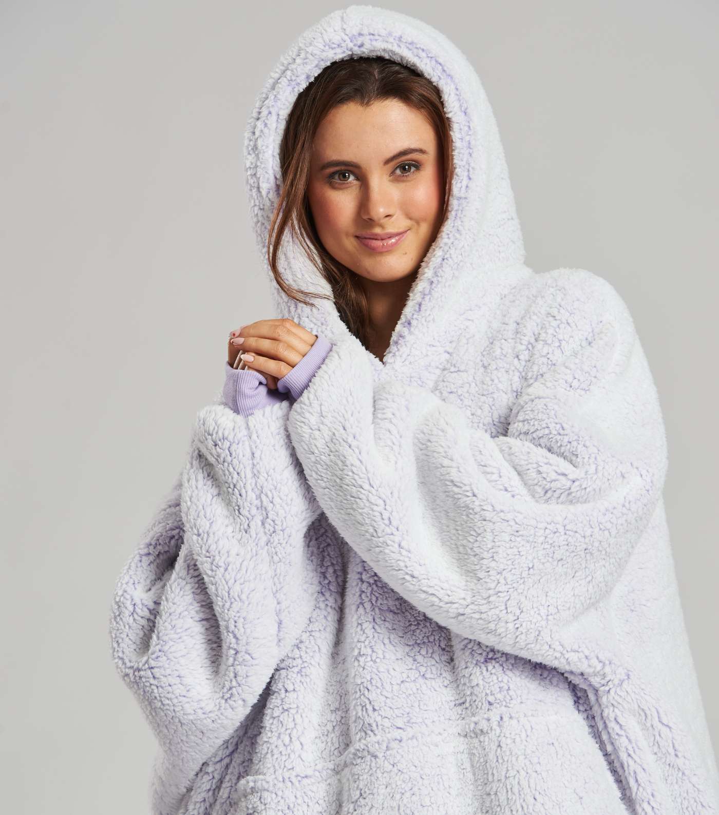 Loungeable Lilac Faux Fur Oversized Blanket Hoodie Image 2