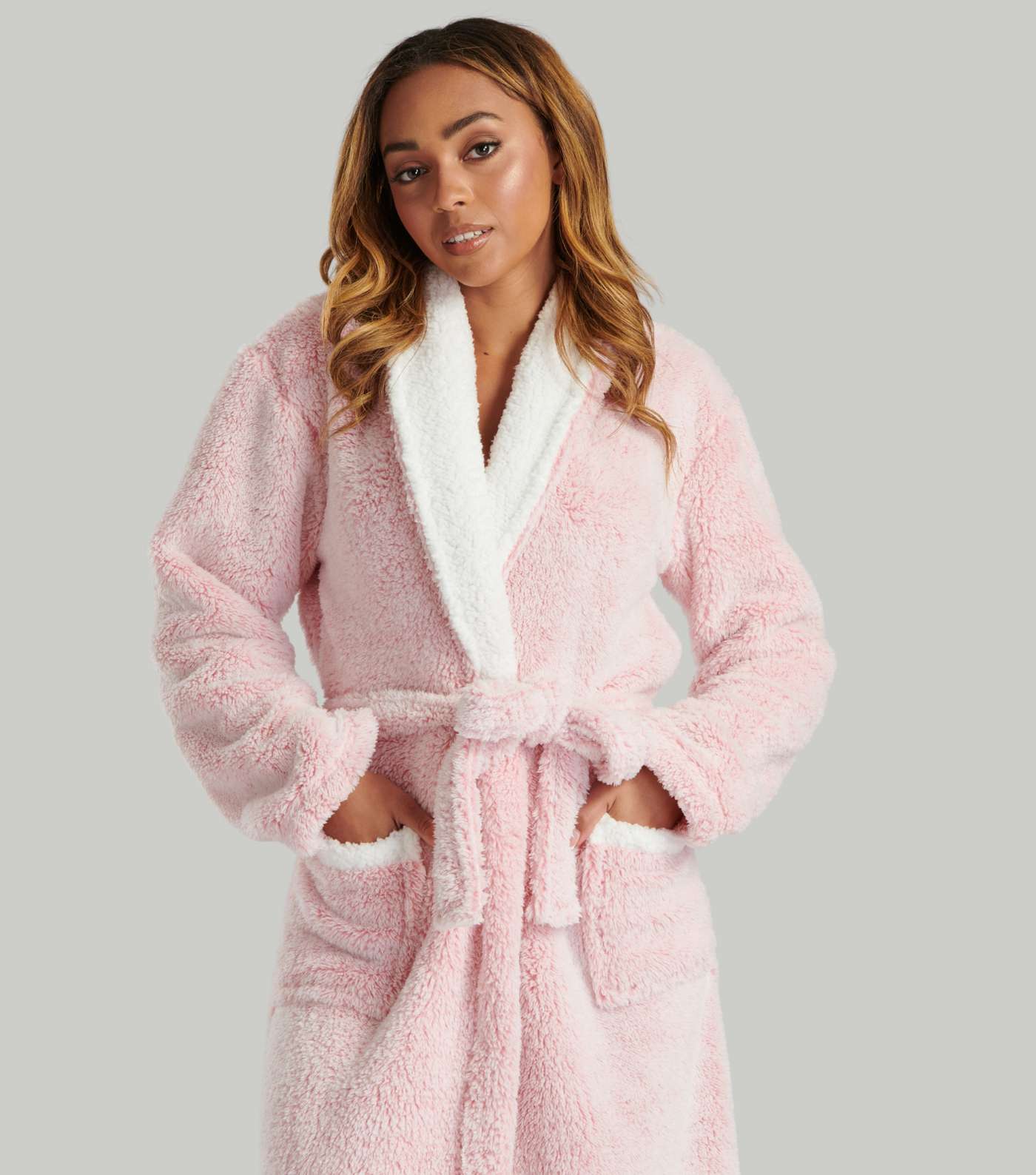 Loungeable Pink Fleece Dressing Gown Image 2