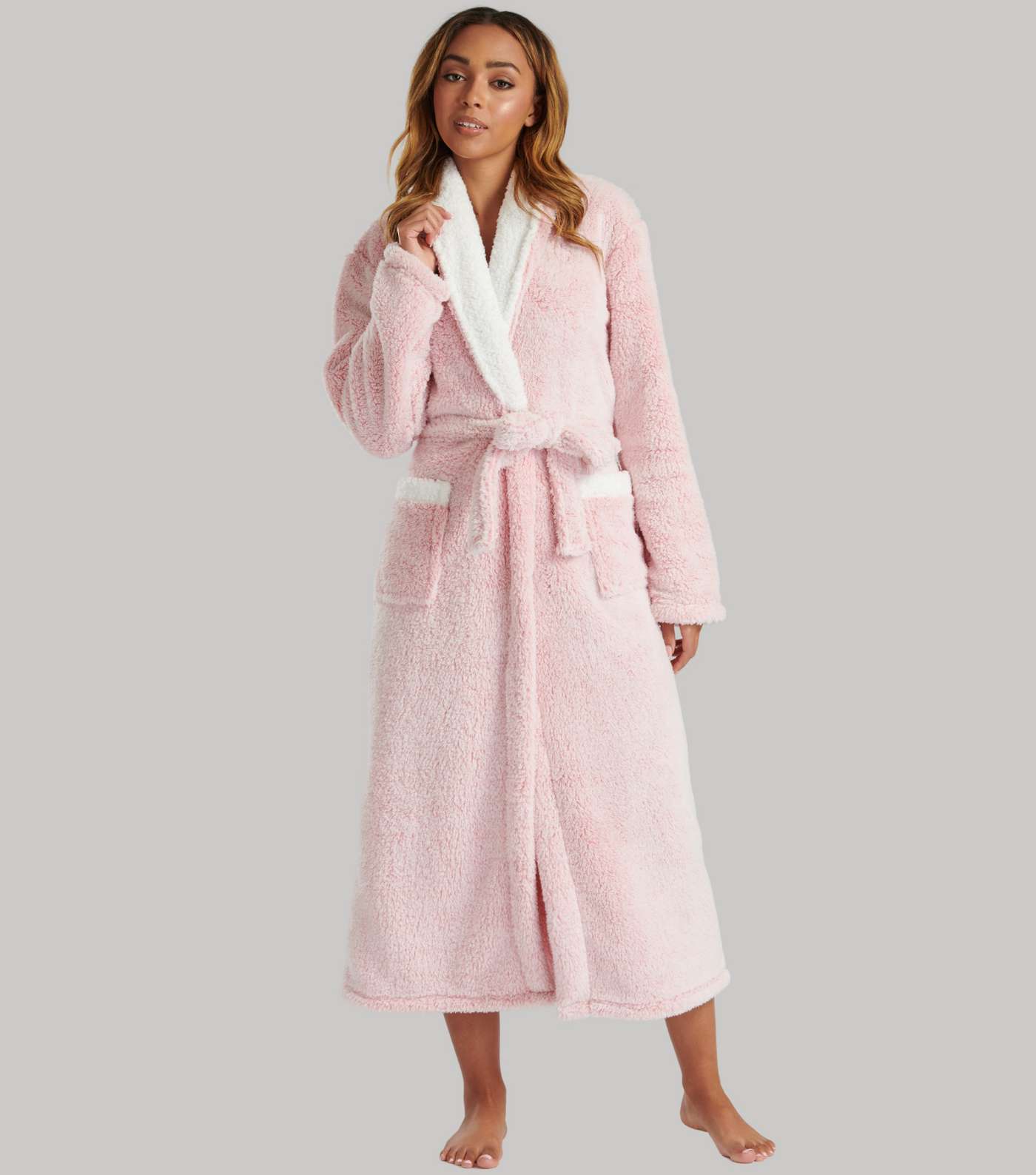 Loungeable Pink Fleece Dressing Gown Image 4