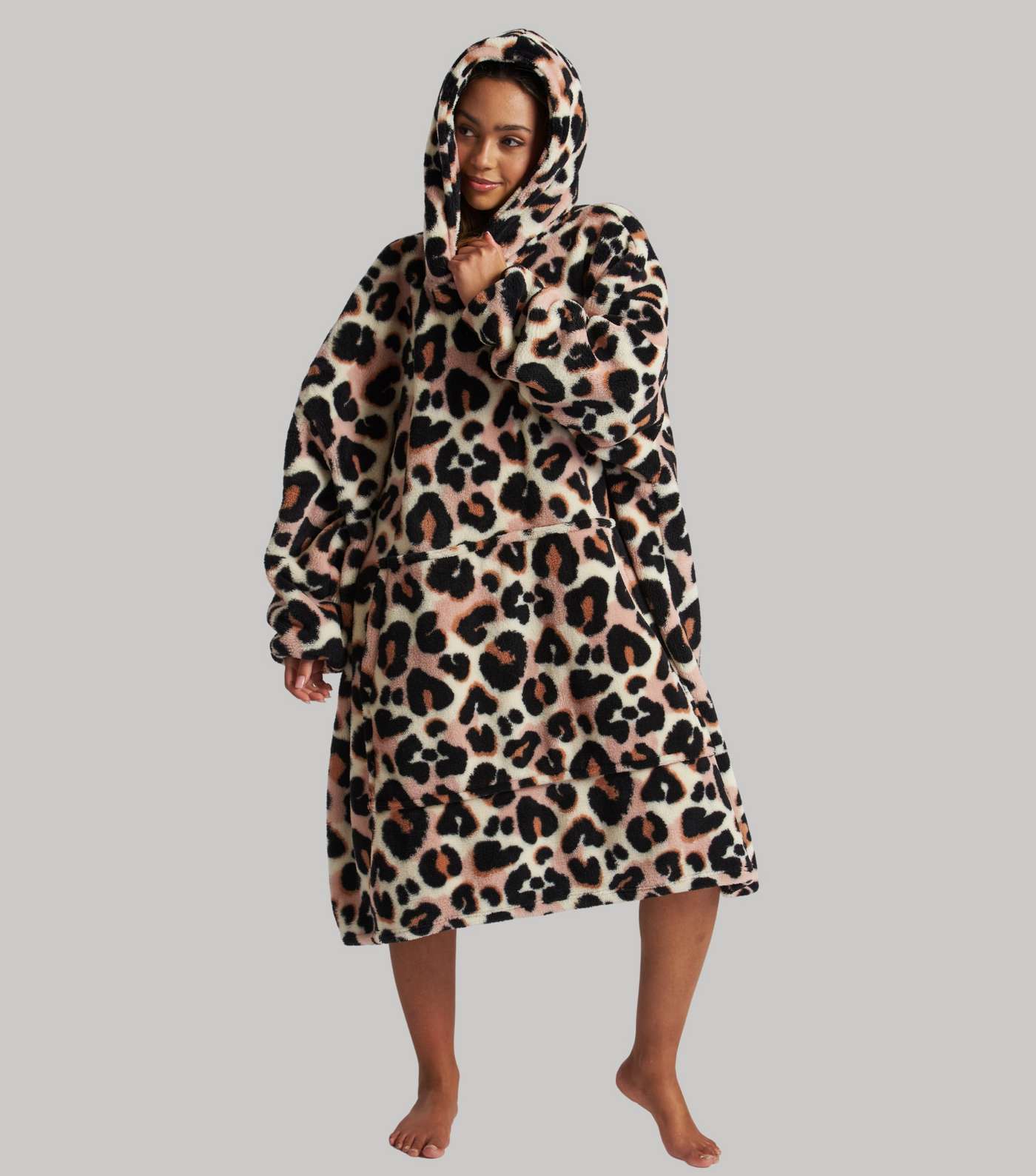 Loungeable Brown Leopard Hooded Oversized Blanket Image 3