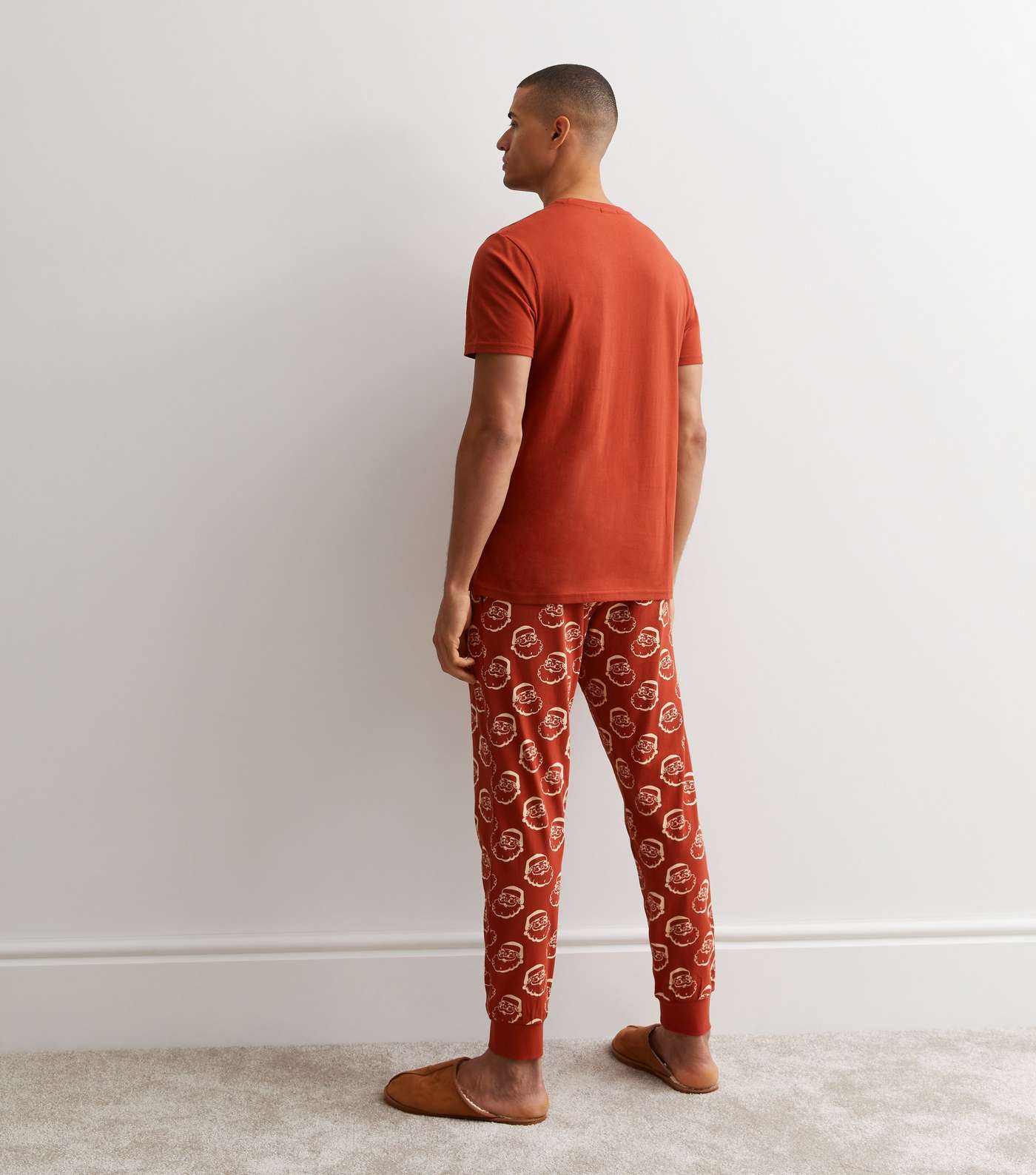 Red Cotton Cuffed Jogger Pyjama Set with Santa Print Image 5