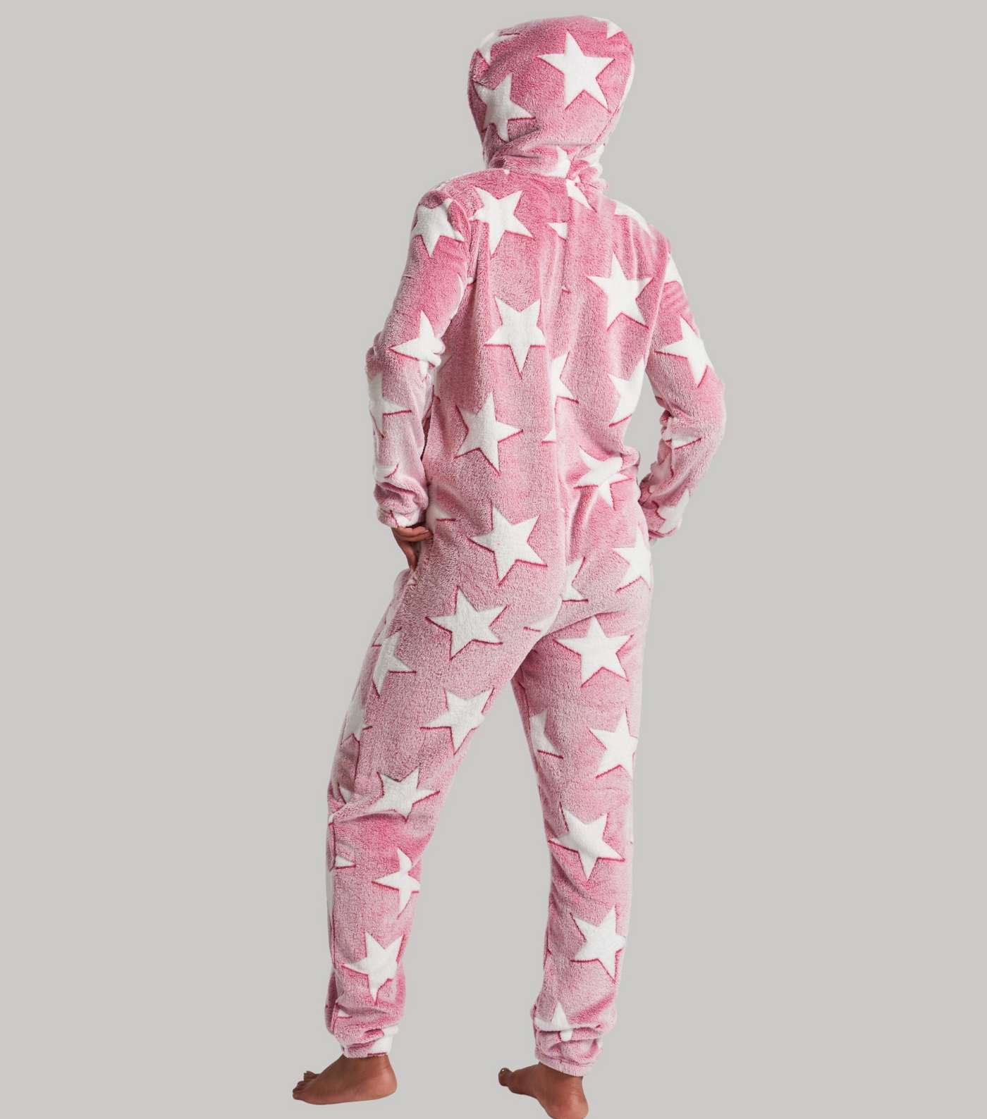 Loungeable Pink Star Fleece Hooded Onesie Image 3