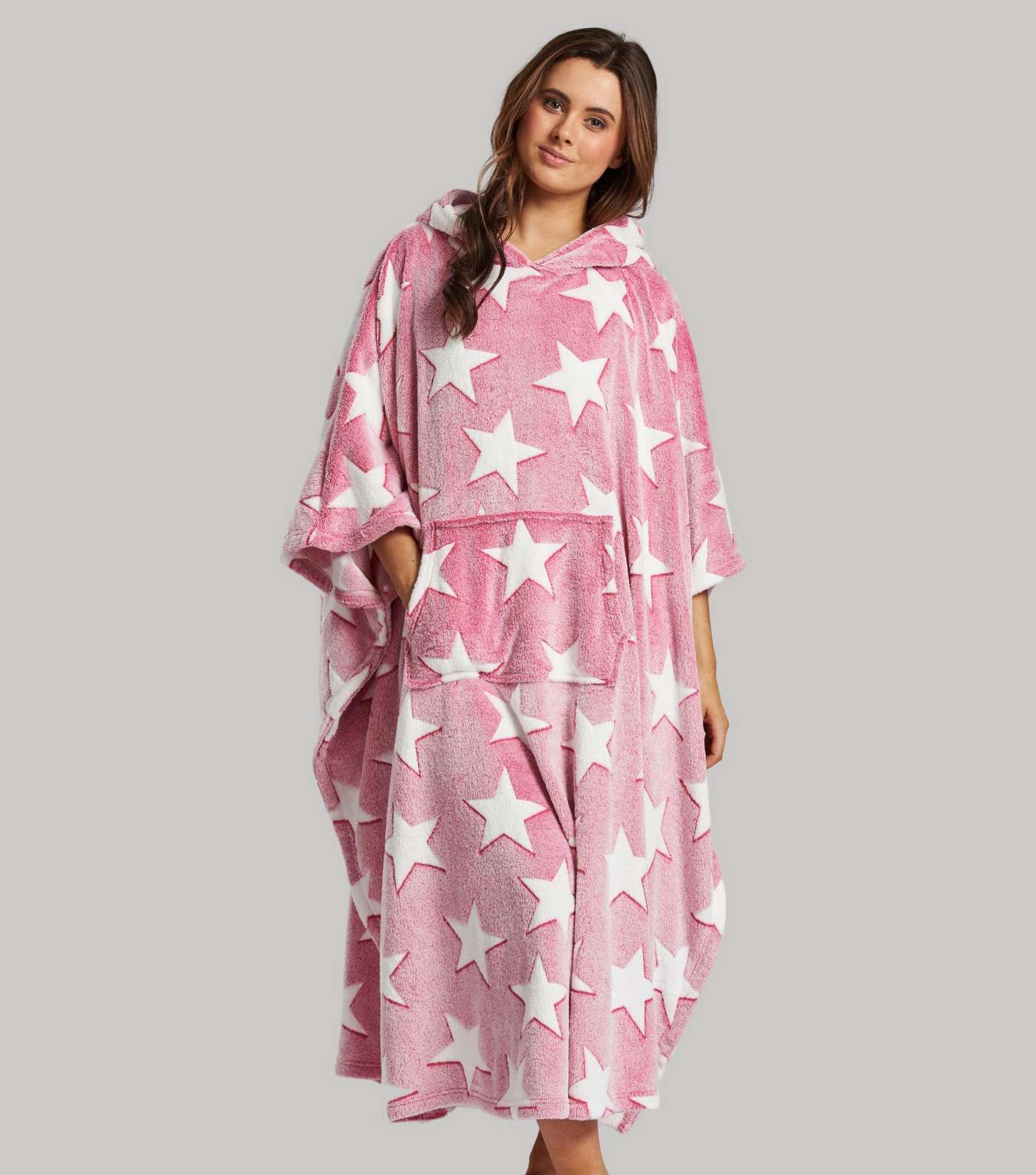 Loungeable Pink Fleece Star Print Blanket Hoodie Image 2