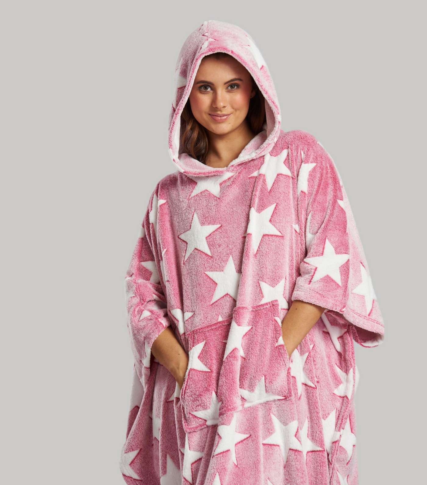 Loungeable Pink Fleece Star Print Blanket Hoodie Image 4