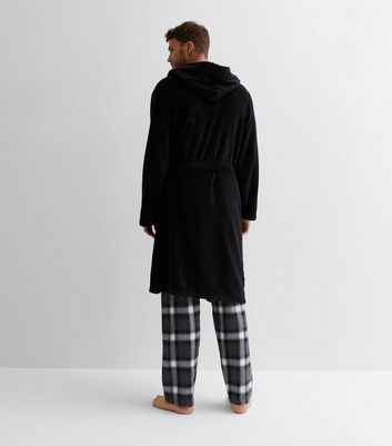 Black Fleece Hooded Dressing Gown New Look